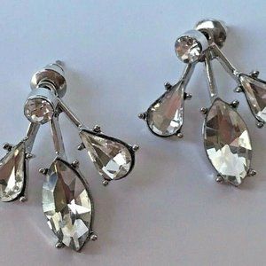 Ear Cuff Stud Earrings pear oval shape Silver